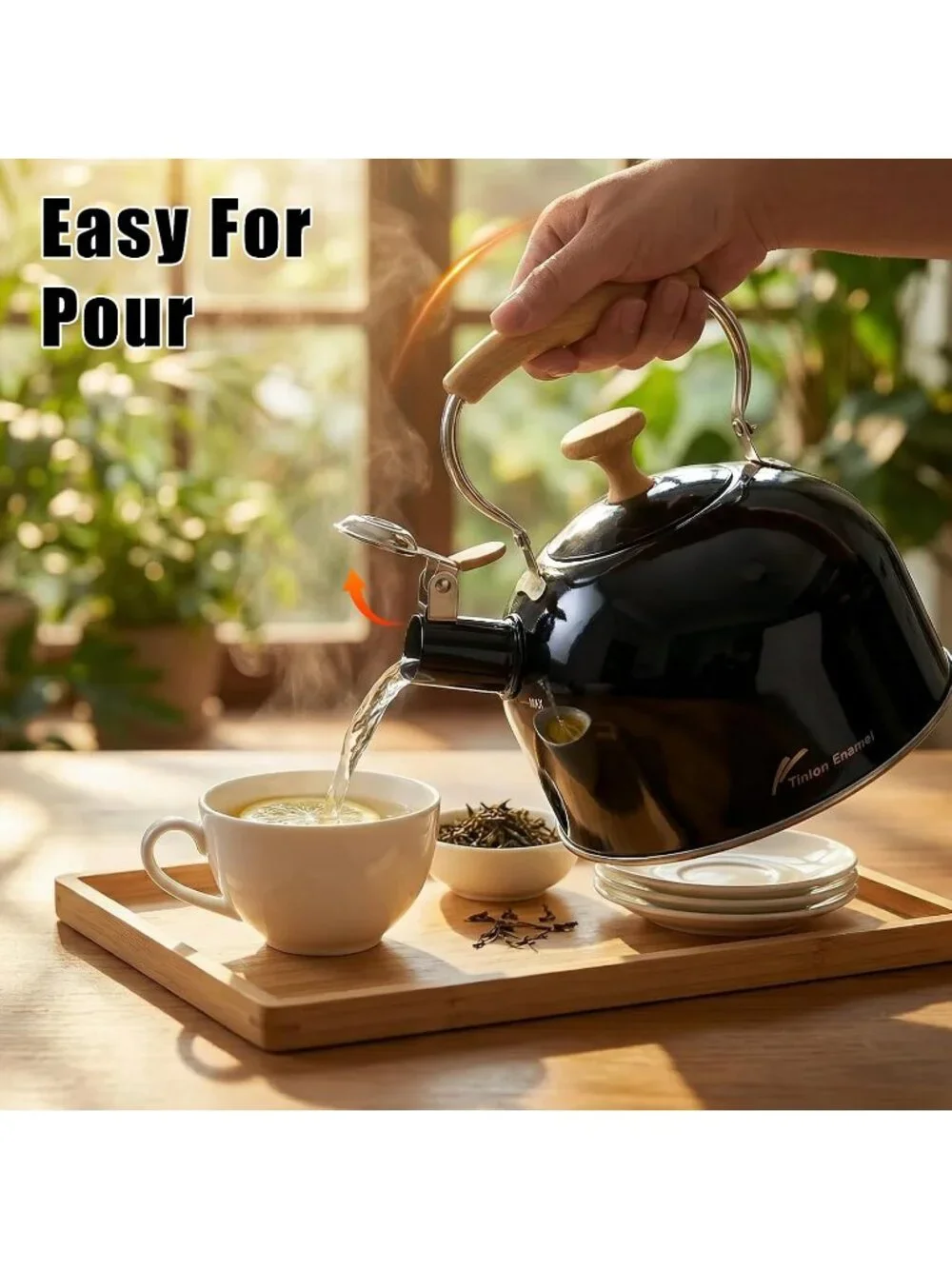Black Stainless Steel Whistling Tea Kettle 2.4L Stovetop Induction Gas Handle